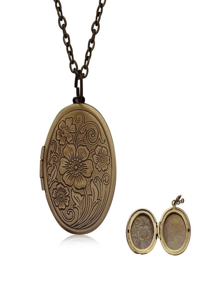 POYAMUSE Retro Flower Locket Pendant Necklace - Vintage Copper Colored Charms Locket Jewelry for Memorial Keepsake DIY Locket Gift-copper - Image 1